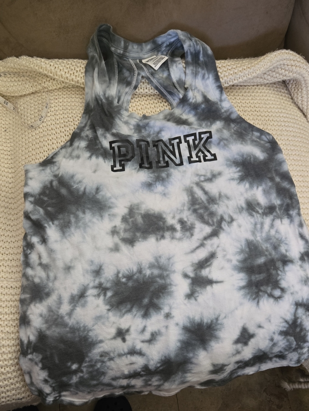 PINK Victoria's Secret Gray Tie-Dye Racerback Tank